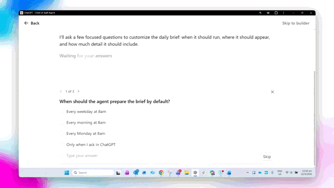 gif of answering questions by the agent builder